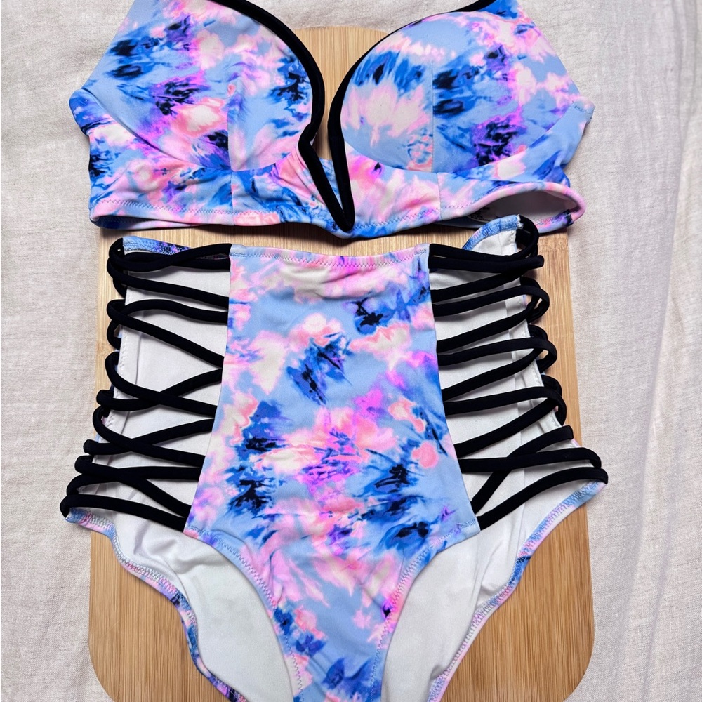 PINK Victoria's Secret Tie-Dye Bikini - Blue and Pink